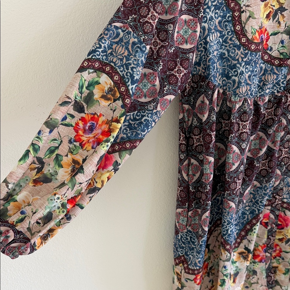 Umgee Multicolor Floral Patchwork Button Down Tun… - image 4